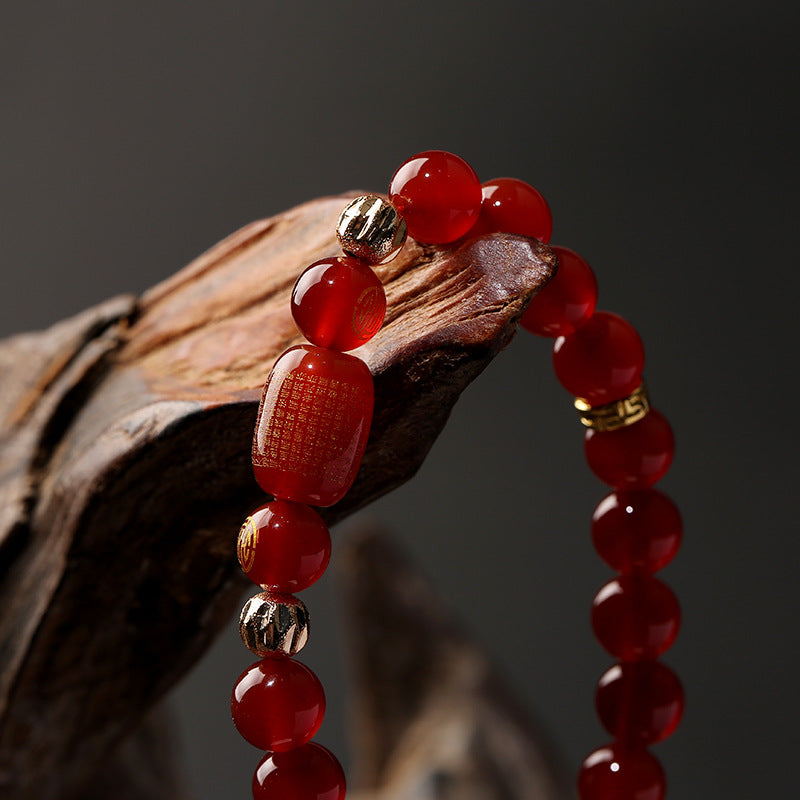 Zodiac Red Agate Bracelet with Green Agate Beads Unisex Jewelry