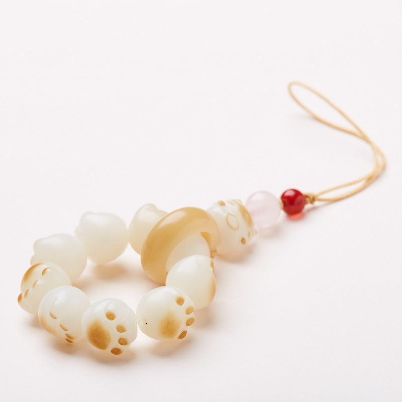 Natural White Jade Bodhi Phone Chain Charcoal Burnt Kitten Pendant Hand Twist Bag Hanging High-end Cultural Play Car Pendant