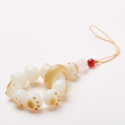 Natural White Jade Bodhi Phone Chain Charcoal Burnt Kitten Pendant Hand Twist Bag Hanging High-end Cultural Play Car Pendant