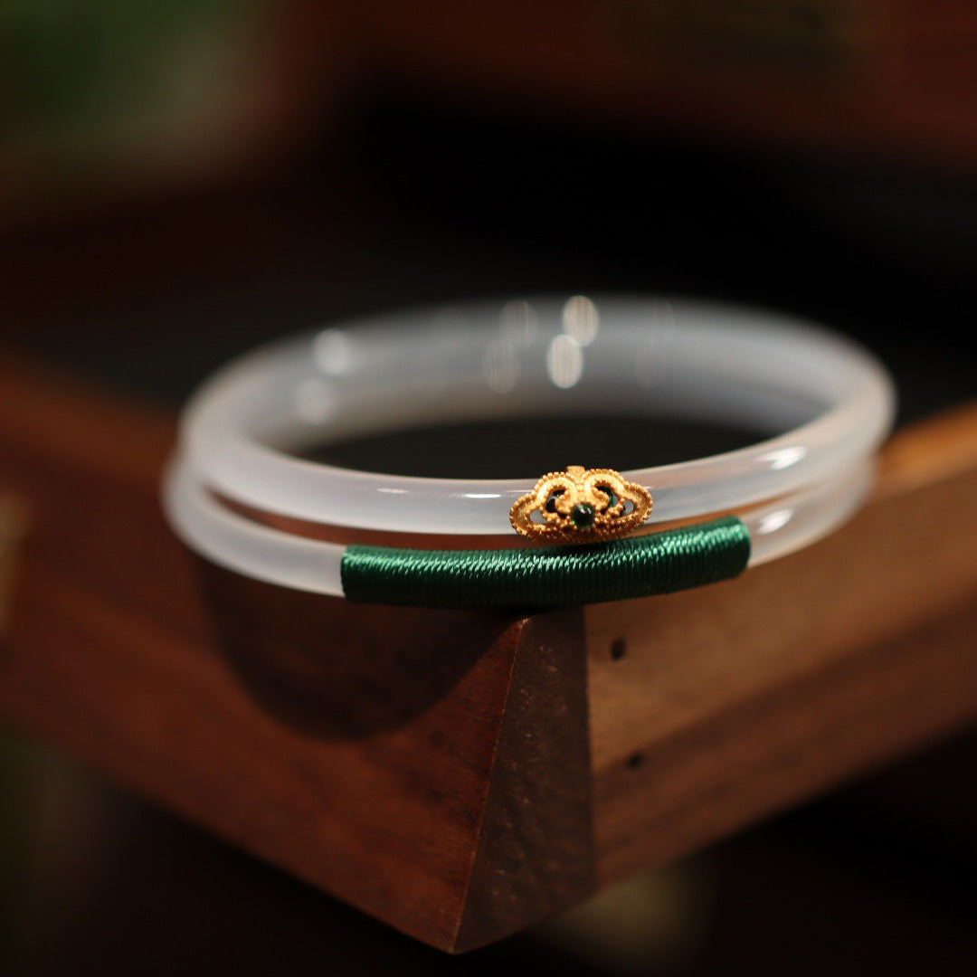 National Fashion Agate Bracelet Women's Green Zircon Ruyi Winding Chalcedony Jingle Bracelet Blype Step by Step Bracelet