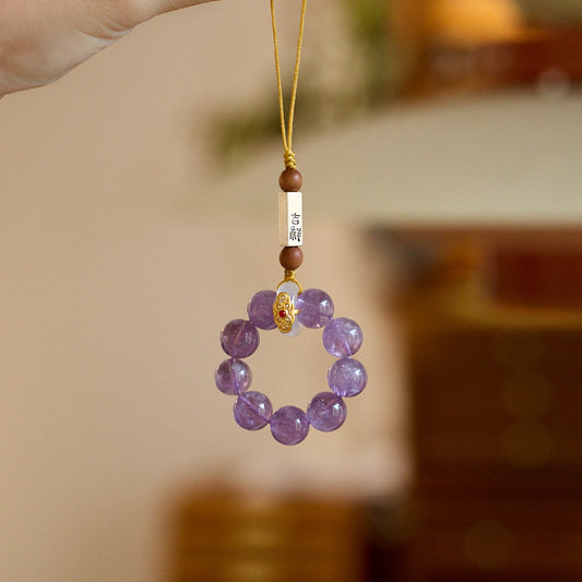 Natural amethyst mobile phone chain nine purple fire auspicious crystal pendant mobile phone anti-drop lanyard