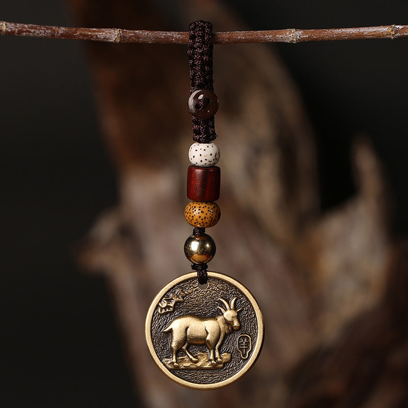 Brass Zodiac Keychain Zodiac Year Copper Pendant Car Hanging Ornament Gift