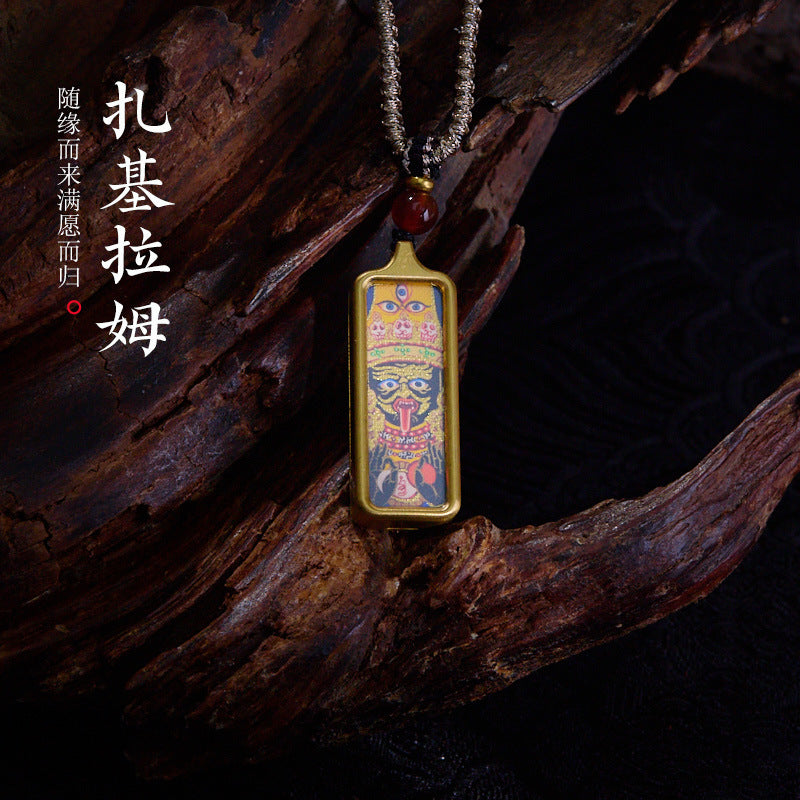 Tibetan Style Zakiram Zodiac Birth Year Buddha Hand-Painted Thangka Gawu Box Pendant Necklace for Men and Women Past Life and Current Life