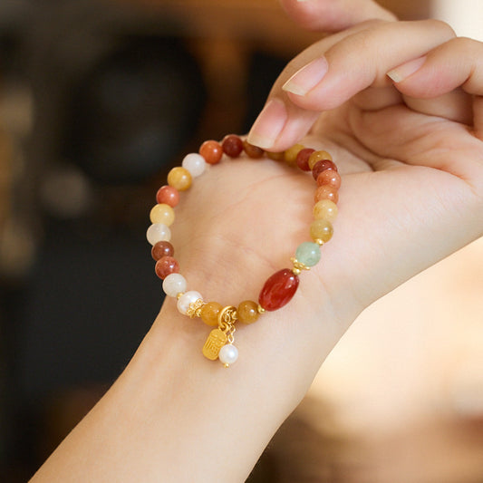 Natural Xinjiang Golden Silk Jade Bracelet for Women with Pearl Tassel, New Chinese Style High-end Jade Bead Bracelet, Gift for Best Friend