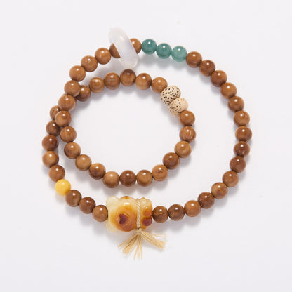 Natural6MM Kuke Bodhi Bracelet Original Design Double Circle Amber Cute Bear Bracelet Cultural Play Gift