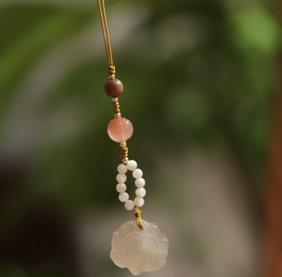 Natural Chalcedony Agate Hand Twisting Beads Phone Pendant Collection Soft Finger String Phone Chain Ancient Style Bag Strap
