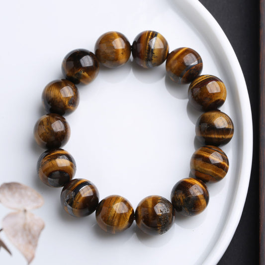 Jiaer Same Style Natural A Premium Tiger Eye Stone Bracelet Wood Transformation Stone Tiger Clear Stone Bracelet High-end Couple Bracelet