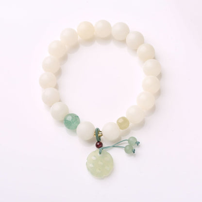 Natural Hainan White Jade Bodhi Bracelet Good Luck Peach Peace Buckle DIY Design Bracelet