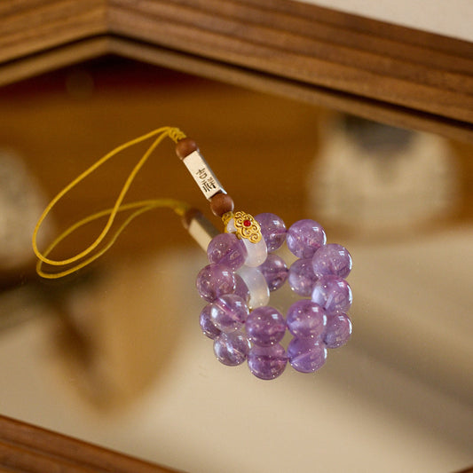 Natural amethyst mobile phone chain nine purple fire auspicious crystal pendant mobile phone anti-drop lanyard