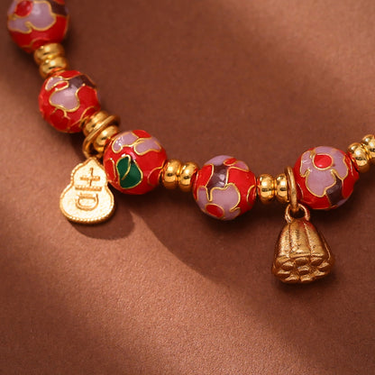 Beijing Yongxiang Floral Bracelet for Women Cloisonné Filigree Enamel Floral Beaded Bracelet Wishes Come True Beaded Bracelet