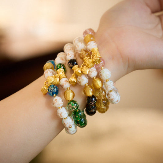 Temple Style Incense Ash Glass Bracelet Hundred Blessings Tool Two Worlds Joy Glow-in-the-Dark Two-tone Glass High-end Bracelet