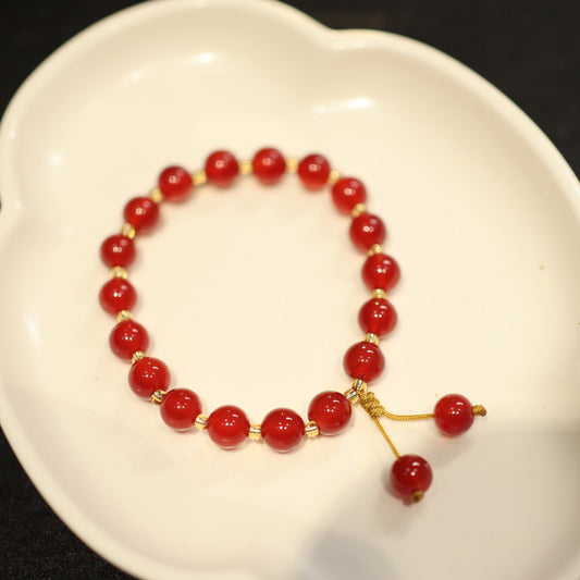 Live Streaming Natural8MM Red Agate Bracelet for Women Good Things Come in Pairs Tassel Style Woven Chalcedony Agate Bracelet