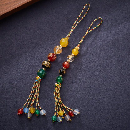 Original Design Natural Agate Crystal Five-Way God of Wealth Phone Chain Temple Cultural and Creative Keychain Car Pendant