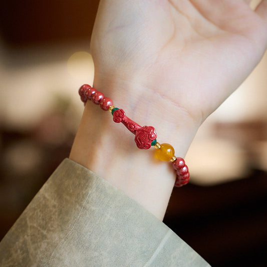 Shangxi Original Mine High Content Imperial Sand Bracelet Good Luck and Fortune Cinnabar Bracelet Zodiac Year Gift