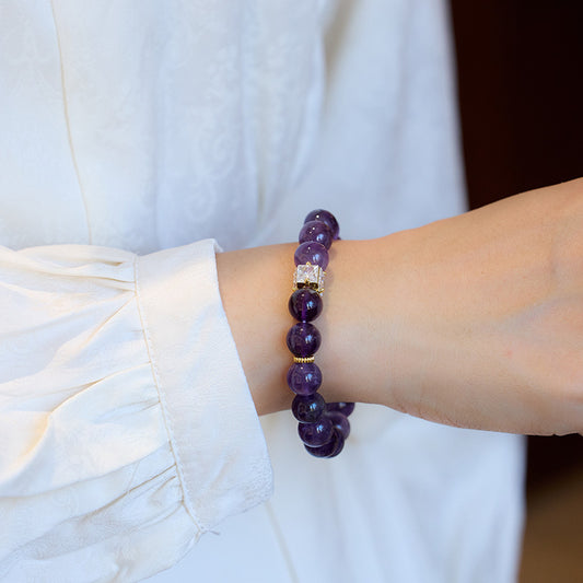 Nine Purple Fire Crystal Bracelet for Women Beaded Dragon Year Zodiac Year Good Luck Amethyst Sugar Cube Multi-Treasure Bracelet