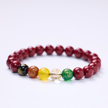 Temple-Style Original Natural Cinnabar Bracelet Five-Way God of Wealth Purple Gold Sand Zodiac Year Good Luck Bracelet Best Friend Gift