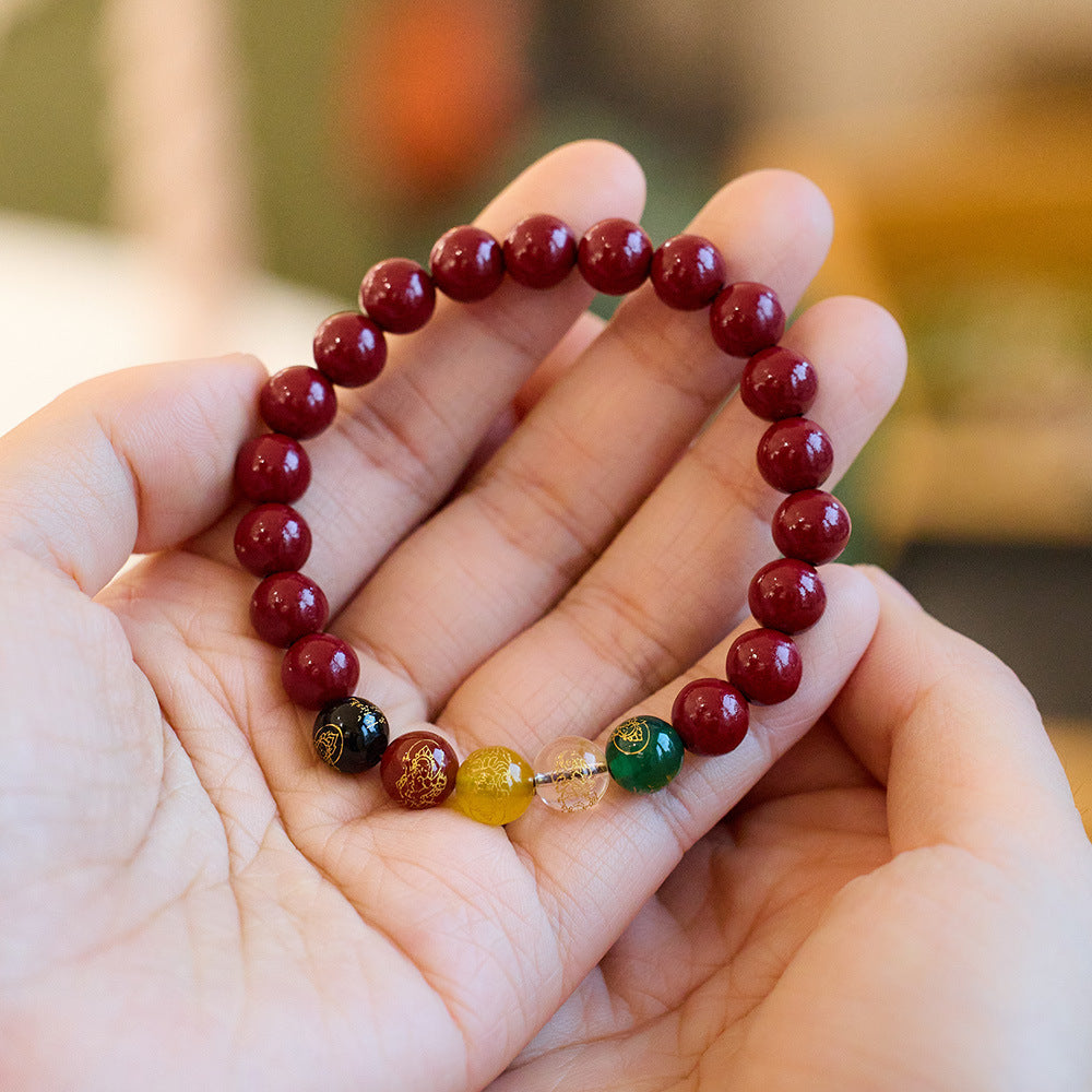 Temple-Style Original Natural Cinnabar Bracelet Five-Way God of Wealth Purple Gold Sand Zodiac Year Good Luck Bracelet Best Friend Gift