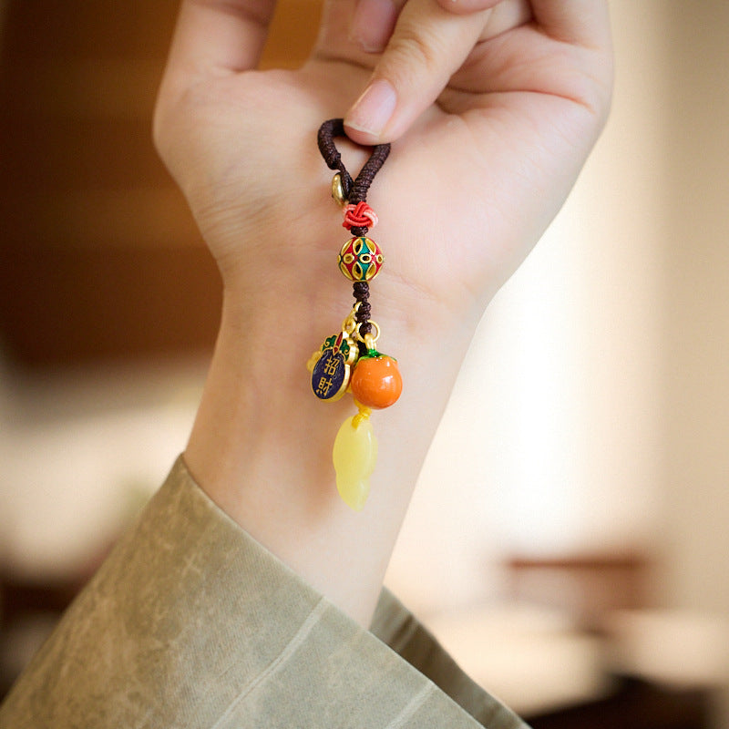 Temple Cultural and Creative Keychain One Leaf Brings Wealth Second Generation Amber Leaf Design Key Pendant Gift