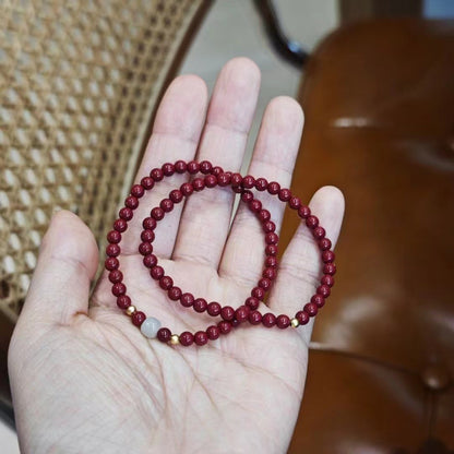 Xiangxi Raw Ore Natural Cinnabar Bracelet S925Silver Hetian Jade Single Circle Bracelet Birthday Year Cinnabar Gift