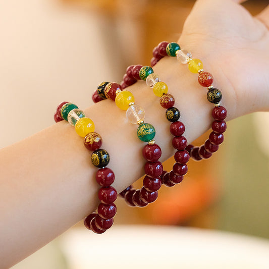 Temple-Style Original Natural Cinnabar Bracelet Five-Way God of Wealth Purple Gold Sand Zodiac Year Good Luck Bracelet Best Friend Gift