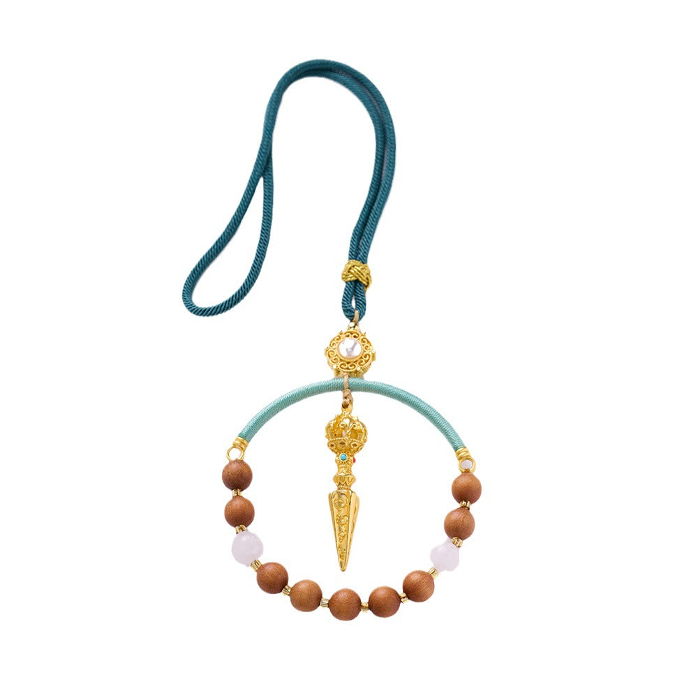 Temple Style Sandalwood Car Hanging Chinese Style Car Pendant Rearview Mirror Decoration for Men and Women Peaceful Car Hanging Decoration