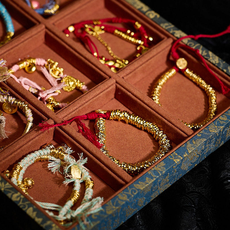 Jindian Same Style Alluvial Gold New Chinese Style Woven Hand Strap Hand-Woven Ancient a String of Coins Vintage Bracelet