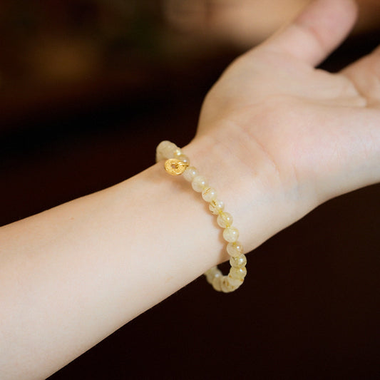 Natural6MM Gold Hair Crystal Bracelet for Women, Attracts Wealth, Coin Bracelet with High-end Feel, New Chinese Style Crystal Bracelet