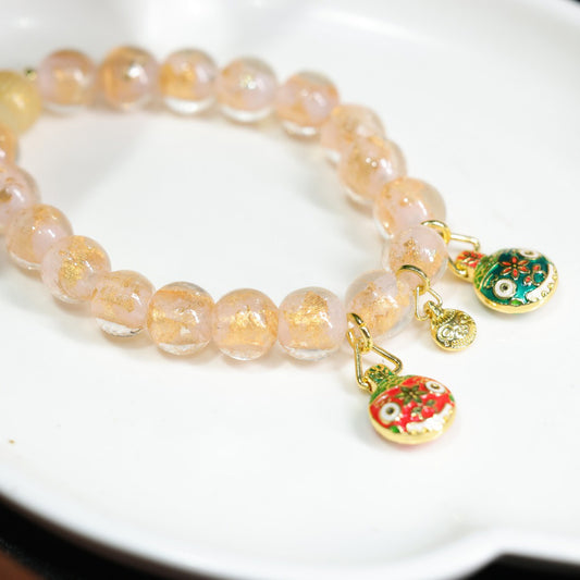 Temple Style Incense Ash Porcelain Gold Foil Glass Bracelet Swallowing Gold Beast Family of Three Ten Perfect Incense Ash Glass Bracelet