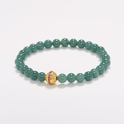 Natural Source6MM Blue Water Jade Bracelet for Women with Filigree Enamel and Lucky Jade A Handmade Bracelet