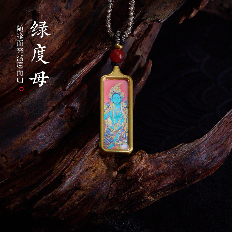 Tibetan Style Zakiram Zodiac Birth Year Buddha Hand-Painted Thangka Gawu Box Pendant Necklace for Men and Women Past Life and Current Life