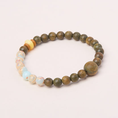 Temple Style Natural6MM Green Sandalwood Bracelet Shoushan Stone Buddha Beads Prayer Beads Bracelet New Chinese Style Sandalwood Bracelet