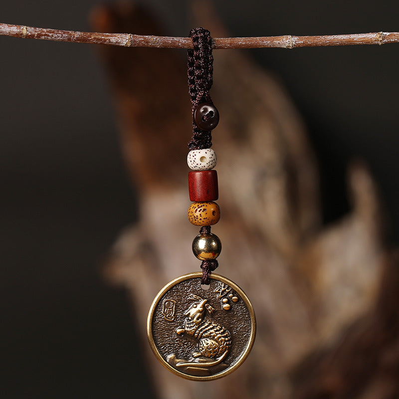 Brass Zodiac Keychain Zodiac Year Copper Pendant Car Hanging Ornament Gift
