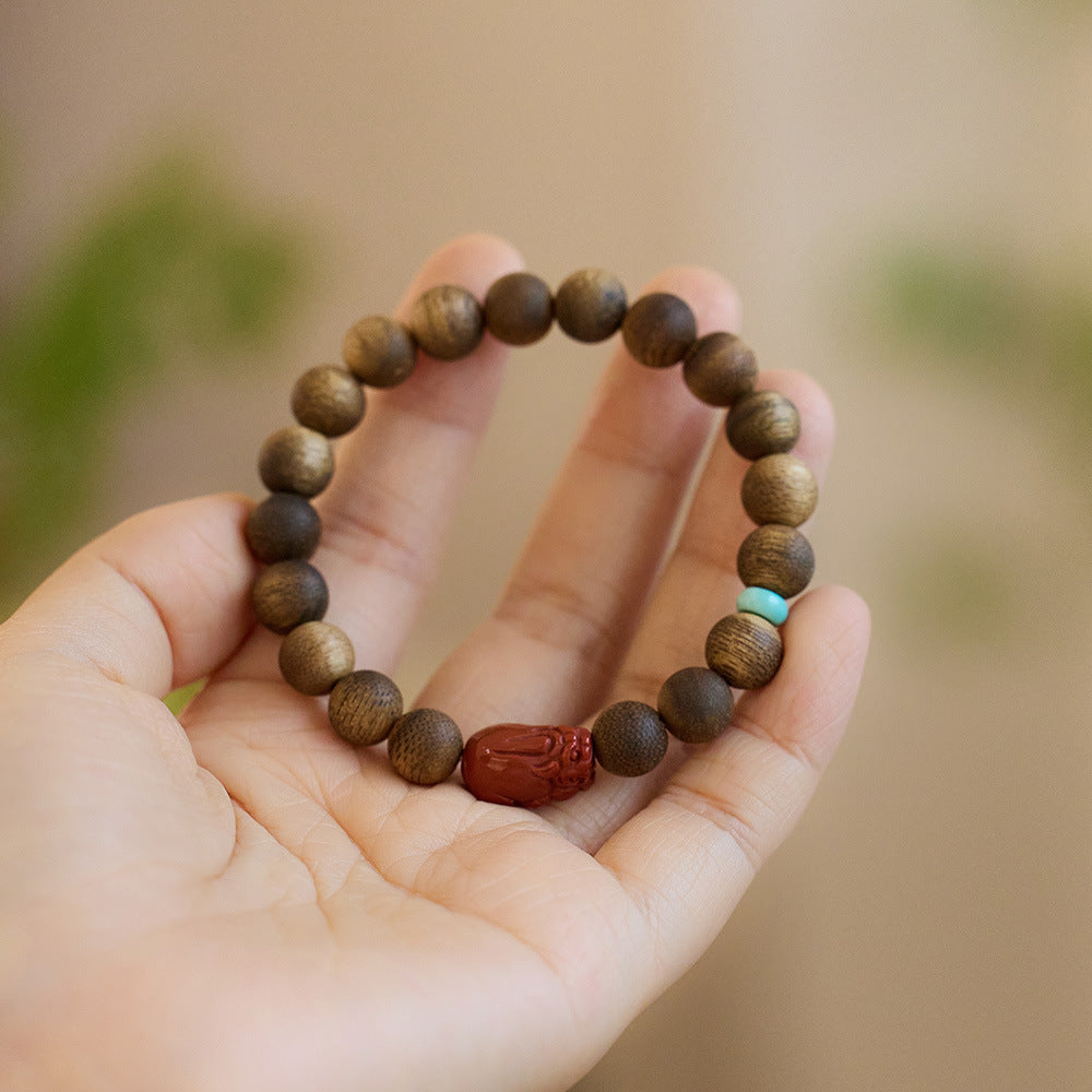 Hainan Natural Qinan Agarwood Bracelet South Red Pixiu Bodhisattva Agarwood Bead Bracelet Cultural Play Buddhist Beads
