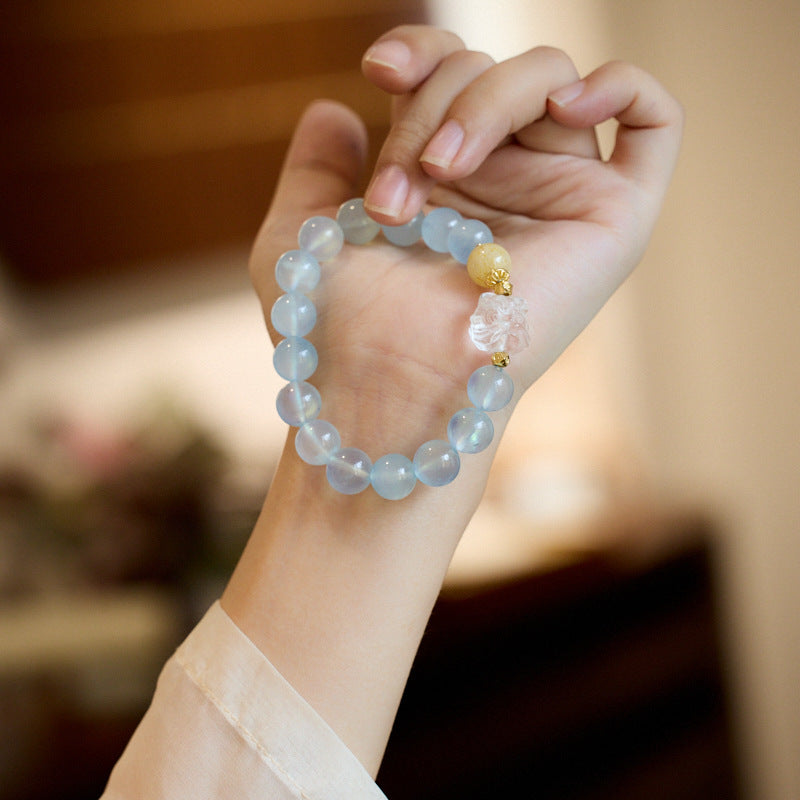 Chinese Style Aquamarine Bracelet for Women White Crystal National Trend Lion Dance Crystal Bracelet High-end Crystal Gemstone Gift