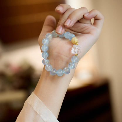 Chinese Style Aquamarine Bracelet for Women White Crystal National Trend Lion Dance Crystal Bracelet High-end Crystal Gemstone Gift