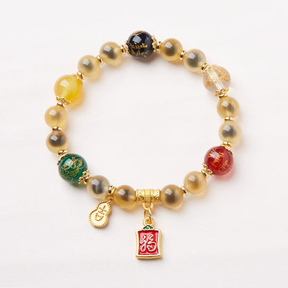 Temple Same Style Natural Yellow Agate Heart Bracelet Five-Way God of Wealth Half-Sugar Heart Treasure Basin Bracelet Gift