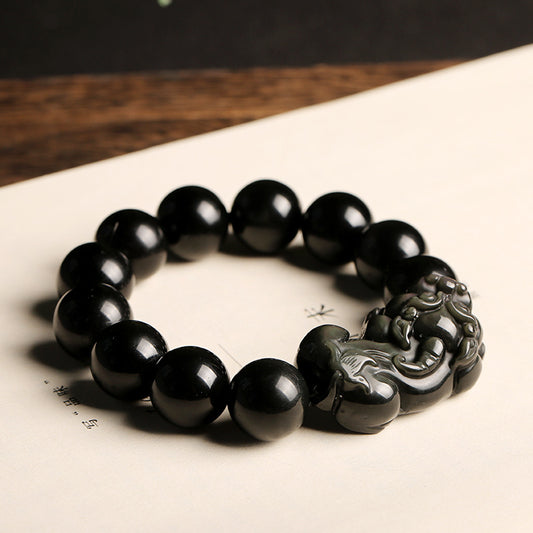 Natural Rainbow Eye Obsidian Pixiu Bracelet16mm Natural Obsidian Pixiu Men's Buddhist Bead Bracelet