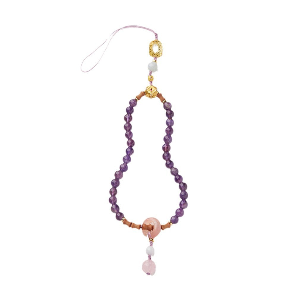 Nine Purple Fire Keychain Phone Pendant Zodiac Year Bracelet for Women Natural Amethyst Dragon Year Small Sugar Cube Design