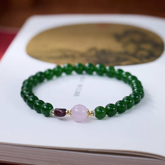 Same Style Purple Chalcedony Hetian Jade Gourd Bracelet S925Silver Scroll Grass Pattern Begonia and Albizia Bracelet Chinese Style