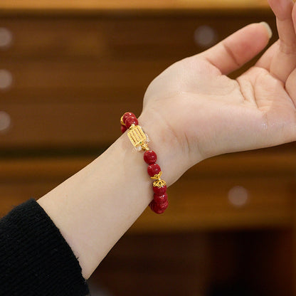 Xiangxi Original Mine High Content Imperial Cinnabar Bracelet Five Strands Ancient Method Velvet Cinnabar High-end Bracelet