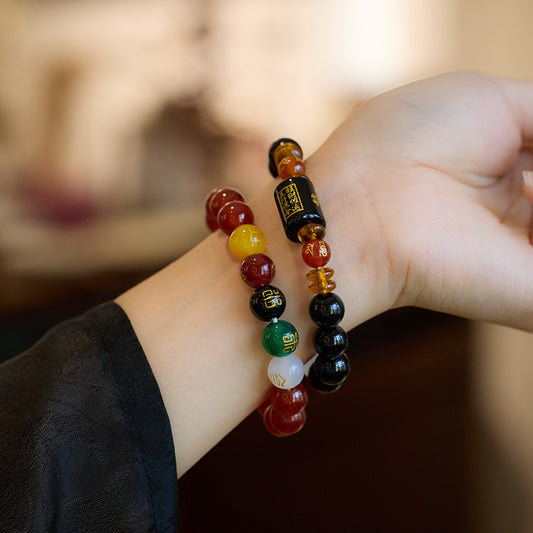 Temple Style Natural Agate Five Elements Bracelet Birth Year Five Elements Couple Zodiac Zodiac Year Bracelet Gift