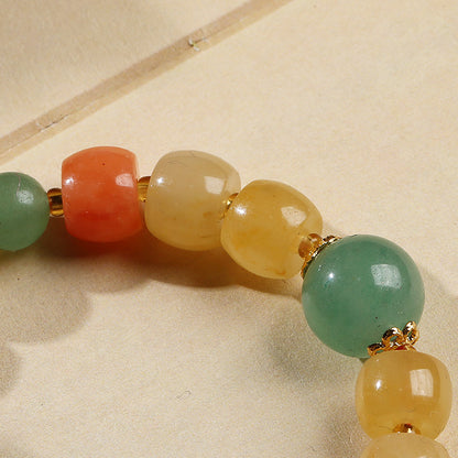 Qiyi Natural Xinjiang Jinsi Jade Bracelet Ethnic Style Colorful Jade Candy Color Yellow Green Barrel Beads Hanging Gourd Bracelet
