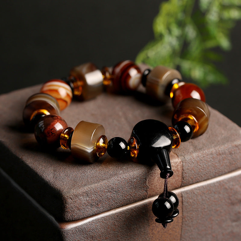 Originales Armband aus natürlichem Achat mit eingewickelter Seide, dominantes Einzelkreis-Armband aus Abakus-Perlen für Herren im Ethno-Stil, Geschenkzubehör
