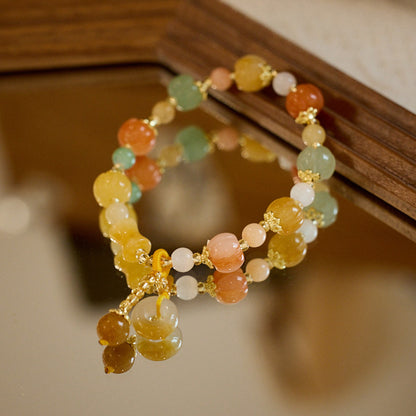 Natural Xinjiang Golden Silk Jade Bracelet for Women Wish Ring Peace Buckle Colorful Jade Bracelet Gift for Best Friend