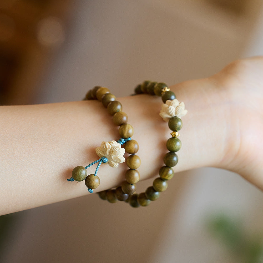 Original Green Sandalwood Bracelet for Women Students, Soft and Gentle for Men, Buddhist Prayer Beads, Sandalwood Lotus Bracelet, Peripheral Accessories