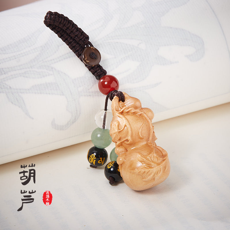 Natural Boxwood Carving Shakyamuni Guanyin Maitreya Buddha Lotus Heart Car Keychain Pendant Bag Small Accessories