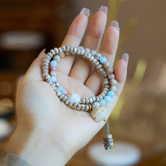 New Chinese Style Natural Shoushan Stone Bracelet Star Moon Bodhi Charcoal Burnt Small Cat Double Circle Wenwan Bracelet Buddhist Prayer Beads