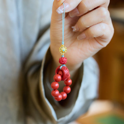 Natural Cinnabar Mobile Phone Charm Buddha Beads Red Sand Hand Toy Mobile Phone Lanyard Keychain Animal Year Pendant Gift