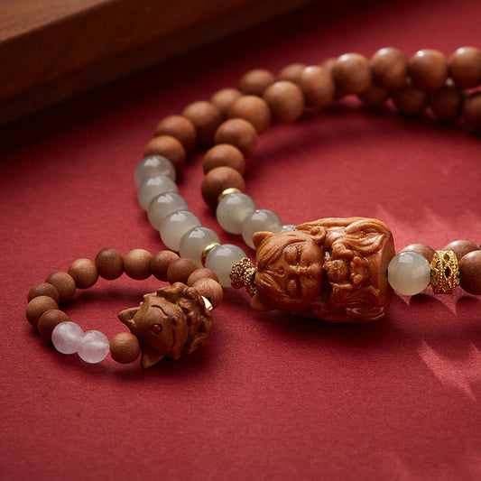 Fox Matchmaker Same Style Milk Fragrance Sandalwood Phoenix Nine Fox Demon Bracelet Nine-Tailed Fox Hetian Jade Double Circle Bracelet Set