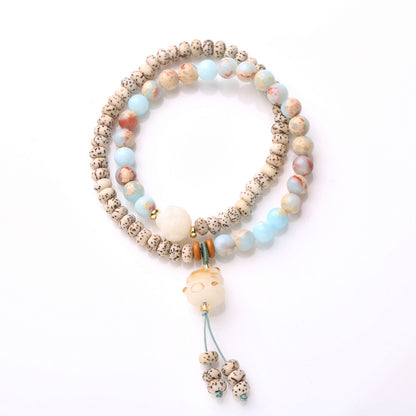 New Chinese Style Natural Shoushan Stone Bracelet Star Moon Bodhi Charcoal Burnt Small Cat Double Circle Wenwan Bracelet Buddhist Prayer Beads